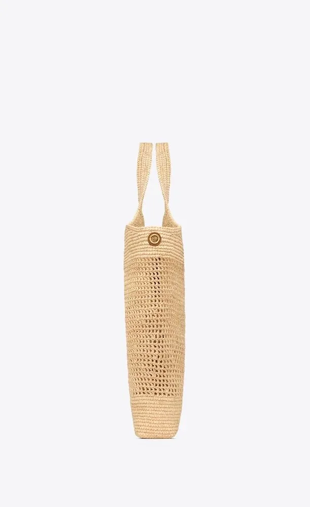 Saint Laurent Icare Tote Bag in Beige Raffia Bronze Hardware