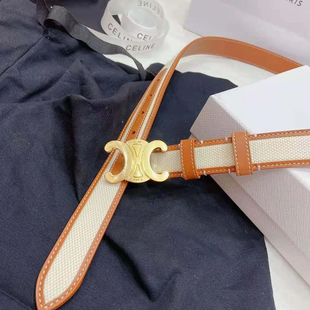 Celine Medium Triomphe Belt in Textile and Calfskin for Women Celine Medium Triomphe Belt in Textile and Calfskin for Women