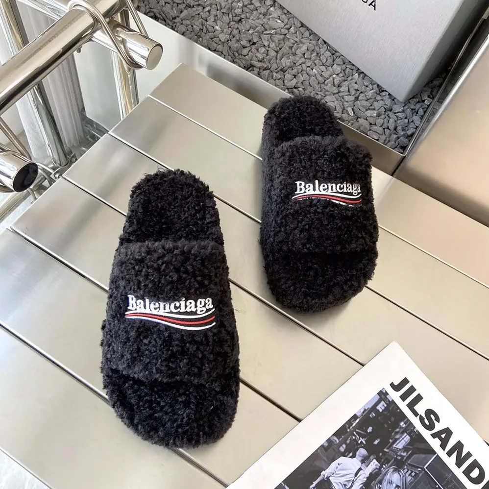 Balenciaga Furry Platform Sandal in Black Fake Shearling for Women Balenciaga Furry Platform Sandal in Black Fake Shearling for Women