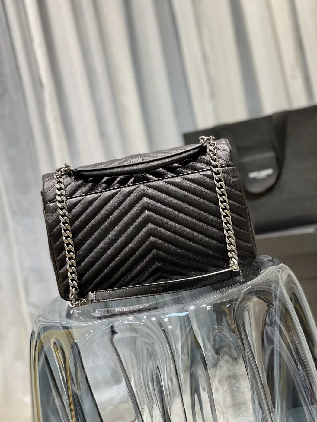 Saint Laurent College Large Chain Bag Black With Silver TonedHardware in YSL