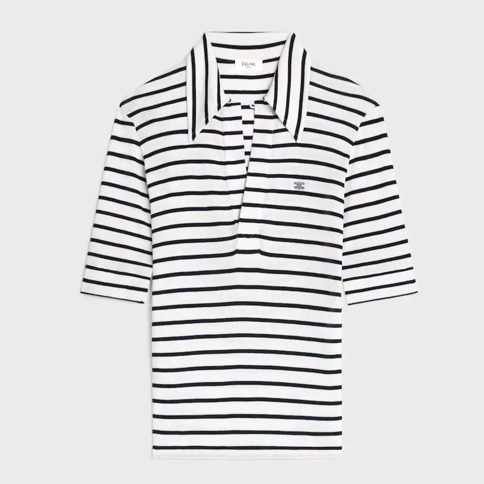 Celine Polo Shirt in Striped Silk Jersey for Women Celine Polo Shirt in Striped Silk Jersey for Women