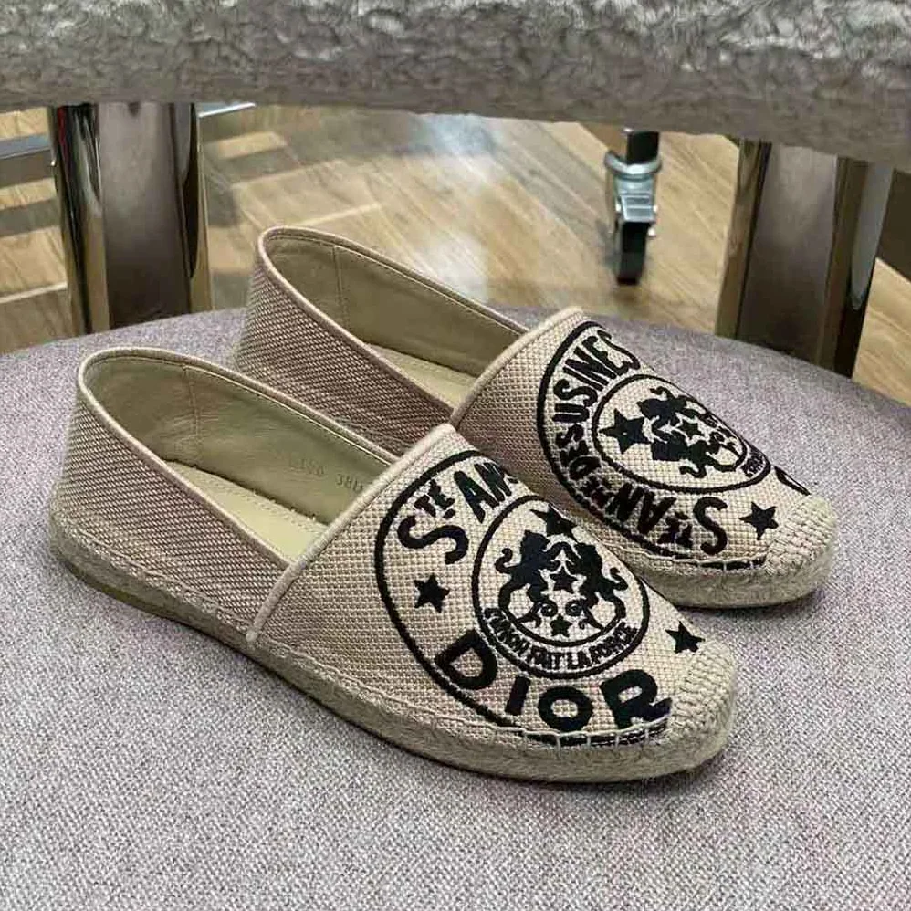 Dior Granville Espadrille Beige Jute Canvas Embroidered with Dior Union Motif for Women Dior Granville Espadrille Beige Jute Canvas Embroidered with Dior Union Motif for Women