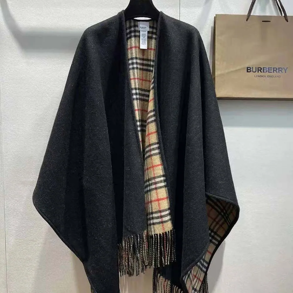 Burberry Reversible Check Wool Cape for Women in Black Burberry Reversible Check Wool Cape for Women in Black