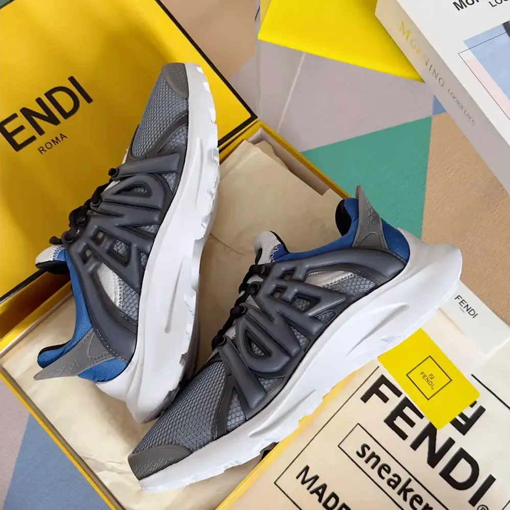 Fendi Tag Sneakers Blue Technical Mesh Running Sneakers for Men Fendi Tag Sneakers Blue Technical Mesh Running Sneakers for Men