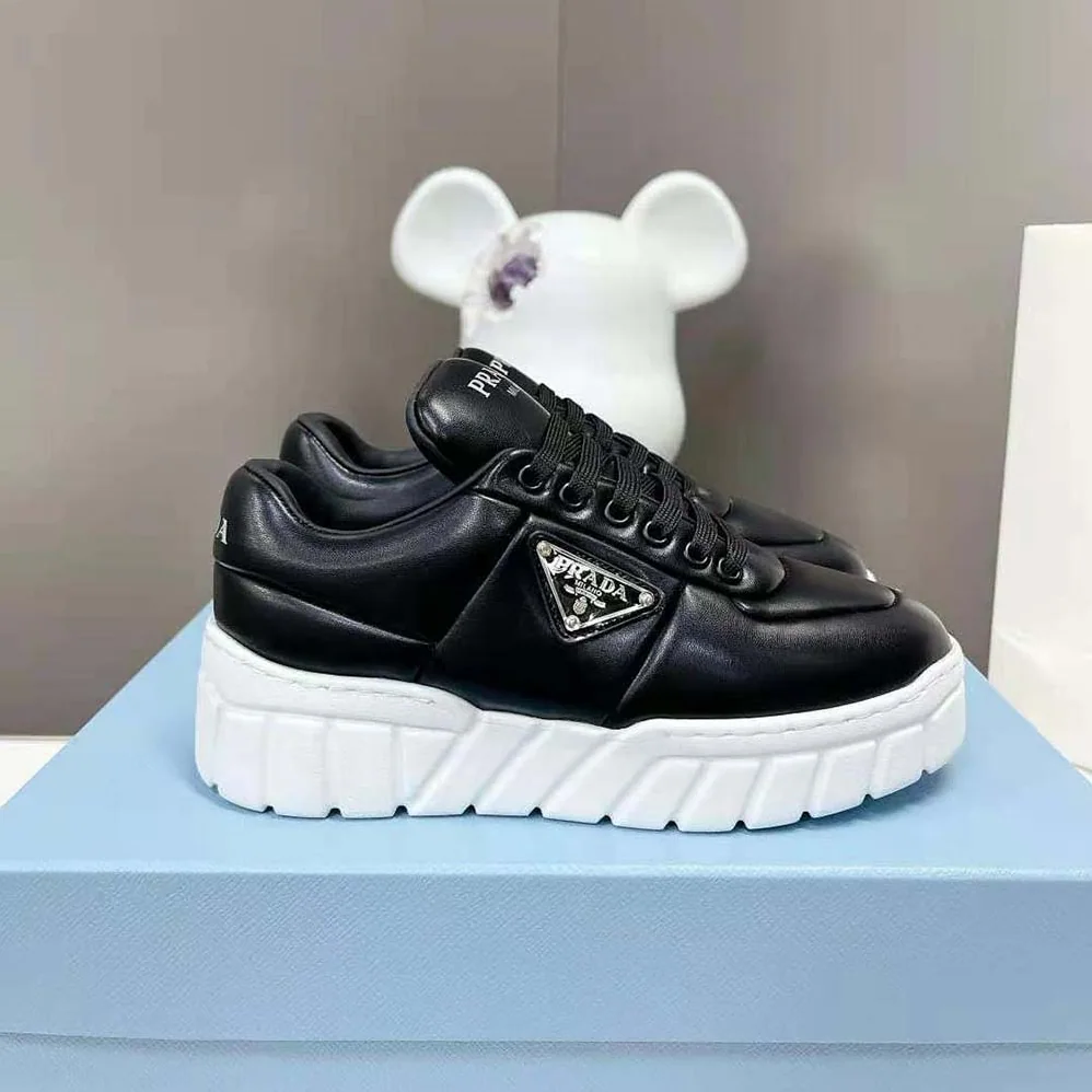 Prada Padded Nappa Leather Sneakers for Women in Black Prada Padded Nappa Leather Sneakers for Women in Black