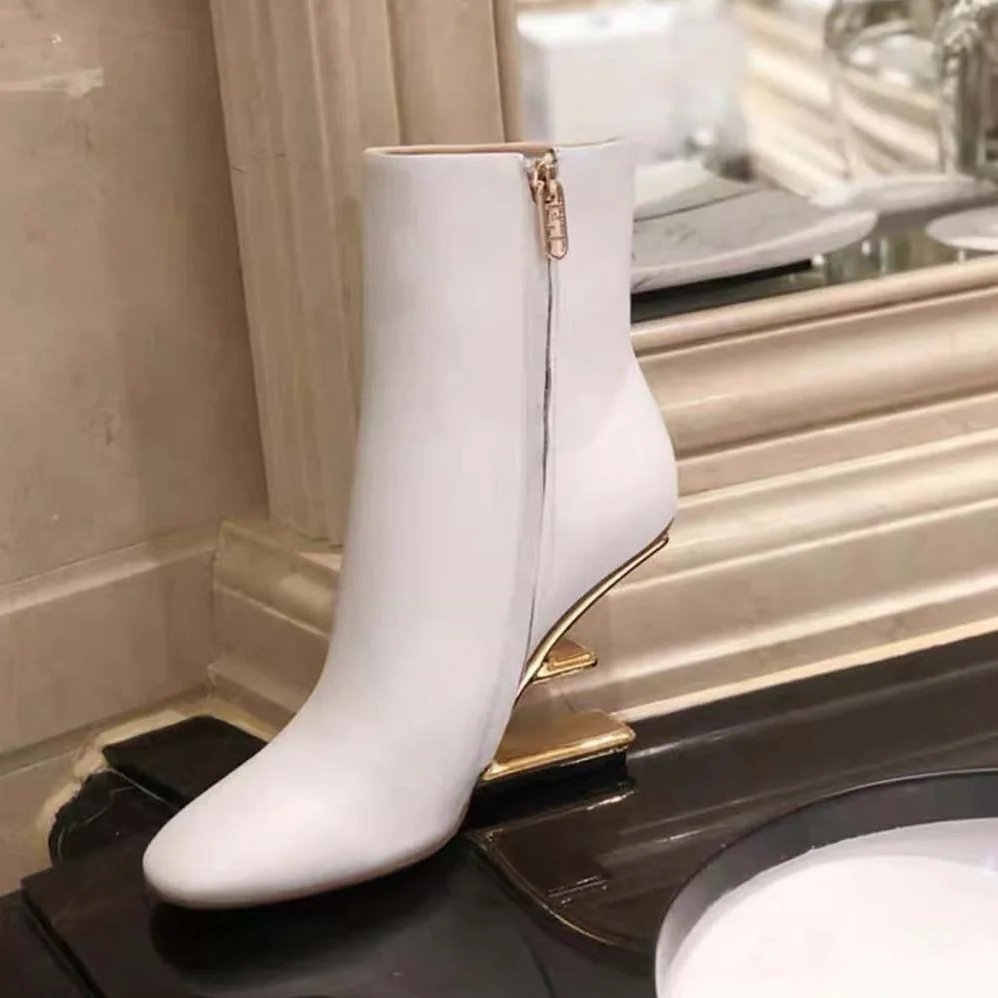Fendi First White Leather High for Women in heeled Ankle Boots