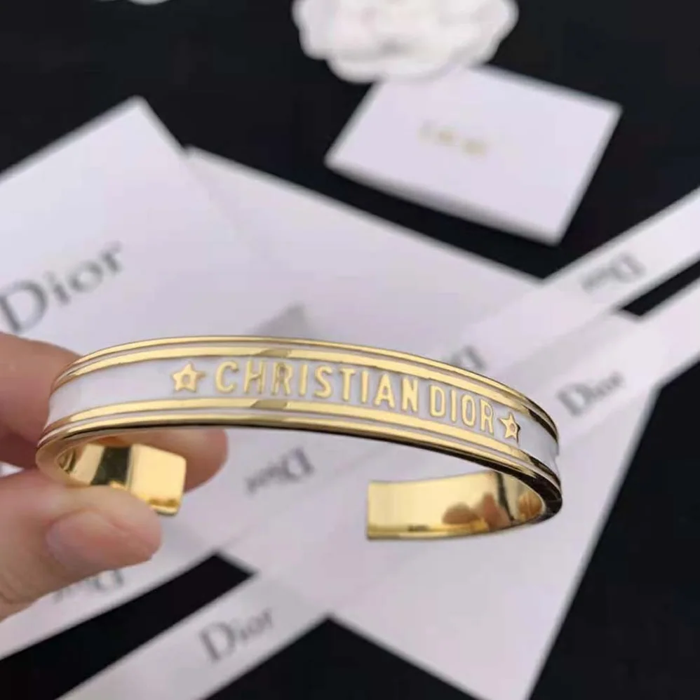 Dior Code Bangle Gold-Finish Metal and White Lacquer for Women Dior Code Bangle Gold-Finish Metal and White Lacquer for Women