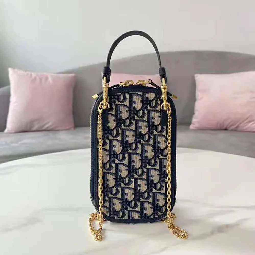 Dior 30 Montaigne Phone Holder Blue Dior Oblique Jacquard for Women Dior 30 Montaigne Phone Holder Blue Dior Oblique Jacquard for Women