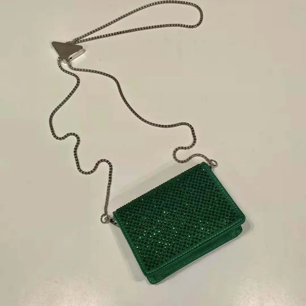 Prada Cardholder with Shoulder Strap and Crystals for Women in Green Prada Cardholder with Shoulder Strap and Crystals for Women in Green