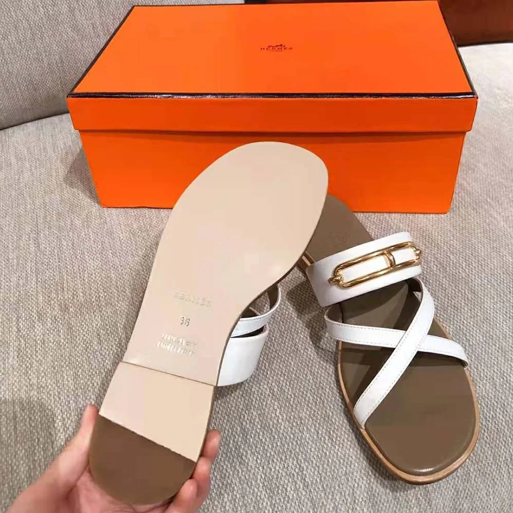 Hermes Claire Sandal in Calfskin Leather for Women in White Hermes Claire Sandal in Calfskin Leather for Women in White