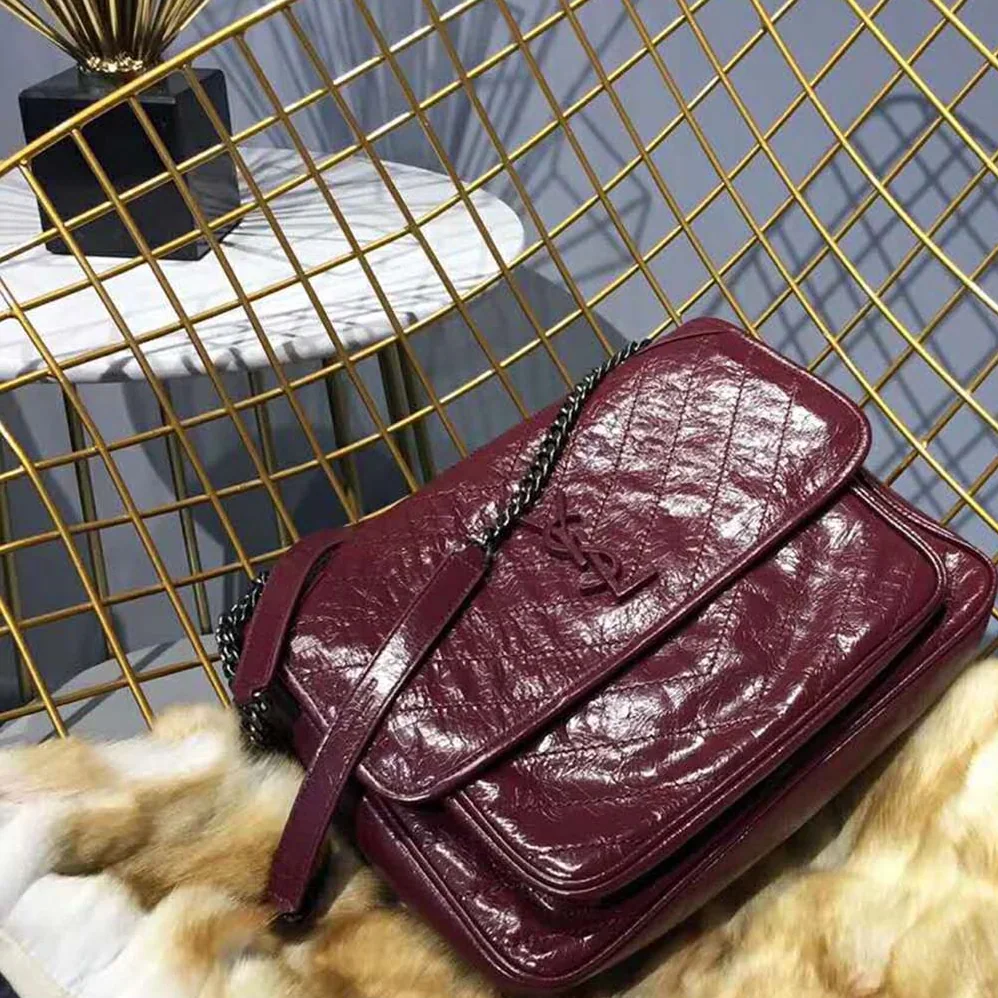 Saint Laurent YSL Niki Large in Vintage Leather in Maroon Saint Laurent YSL Niki Large in Vintage Leather in Maroon