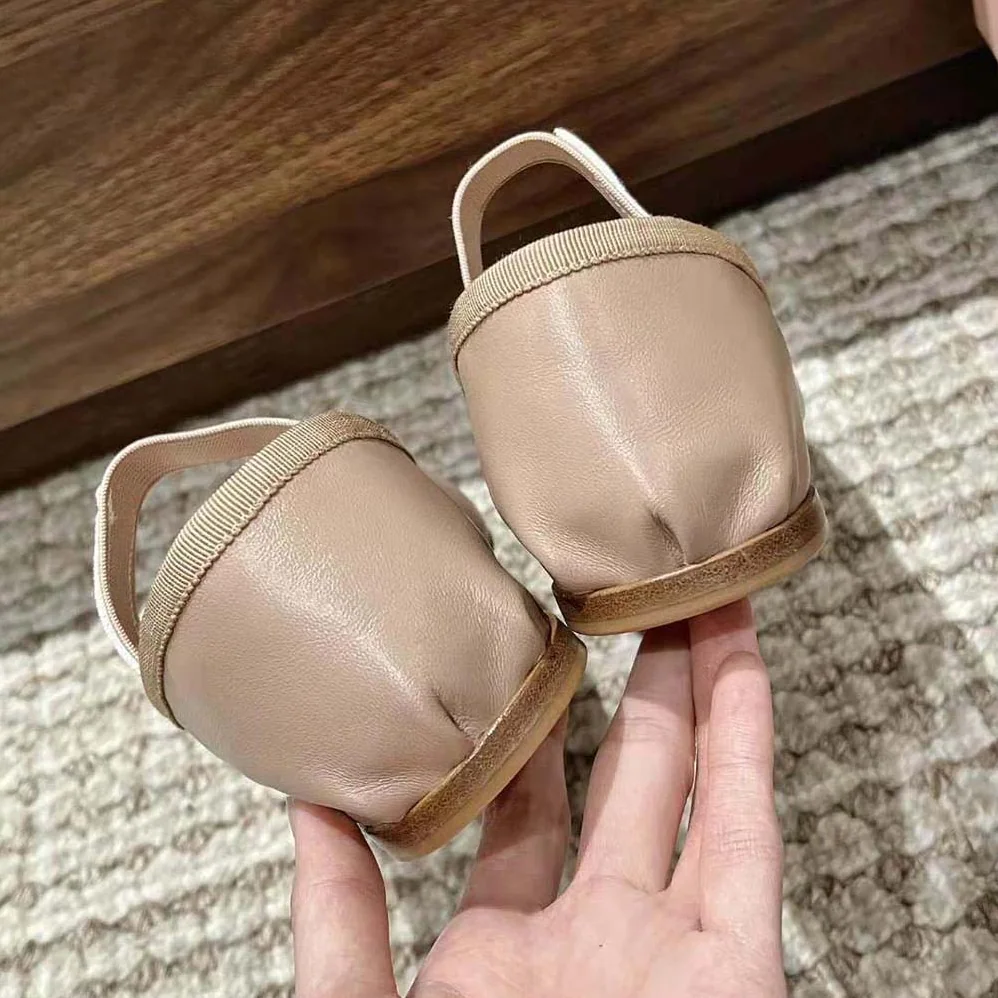 Miu Miu Leather Ballerinas with Fabric Logo Label for Women in Beige