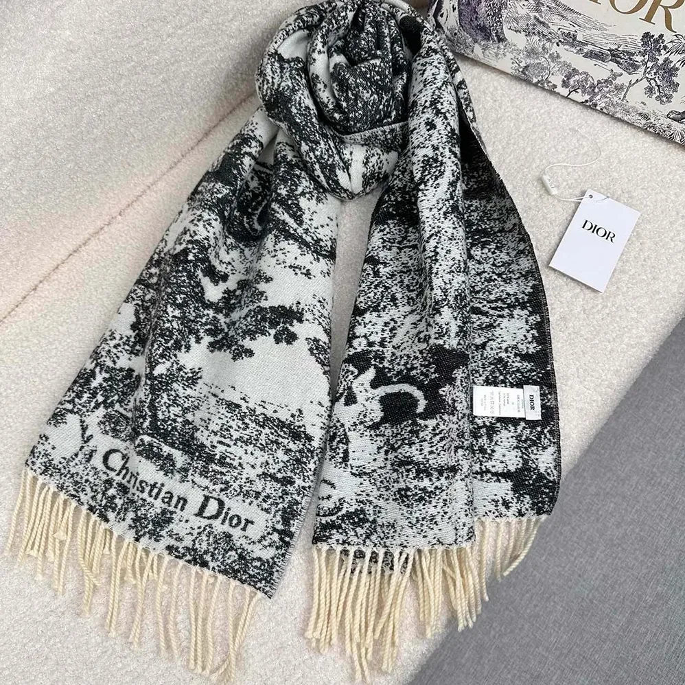 Dior Toile de Jouy Sauvage Scarf Navy Blue Cashmere and Wool for Unisex Dior Toile de Jouy Sauvage Scarf Navy Blue Cashmere and Wool for Unisex