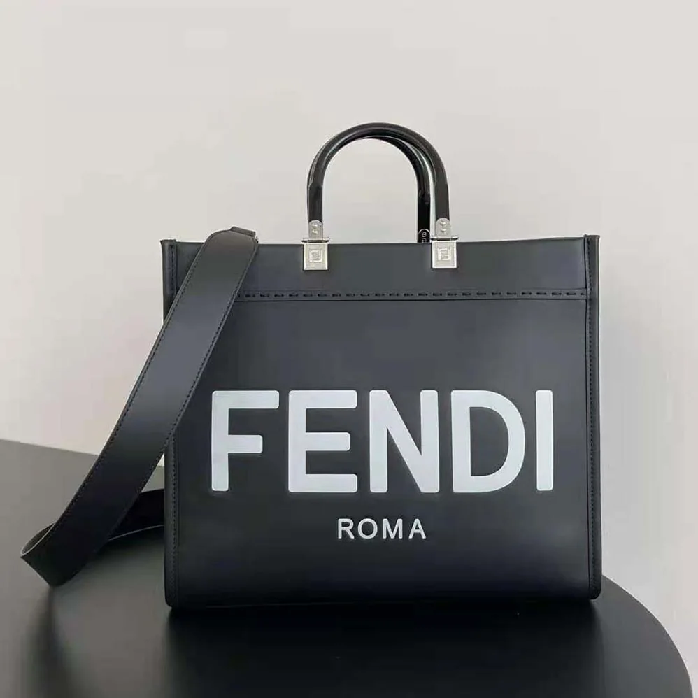 Fendi Sunshine Medium Black Leather Shopper for Women
