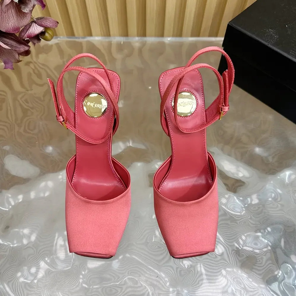 Saint Laurent YSL La Scandale Wedges in Satin Crepe for Women in Pink