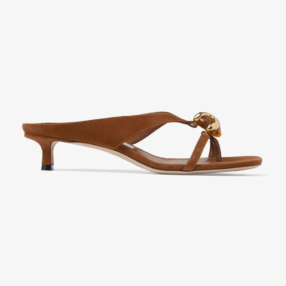 Jimmy Choo Emeri Stone 35 Tan Suede Sandals with Stone Detail for Women