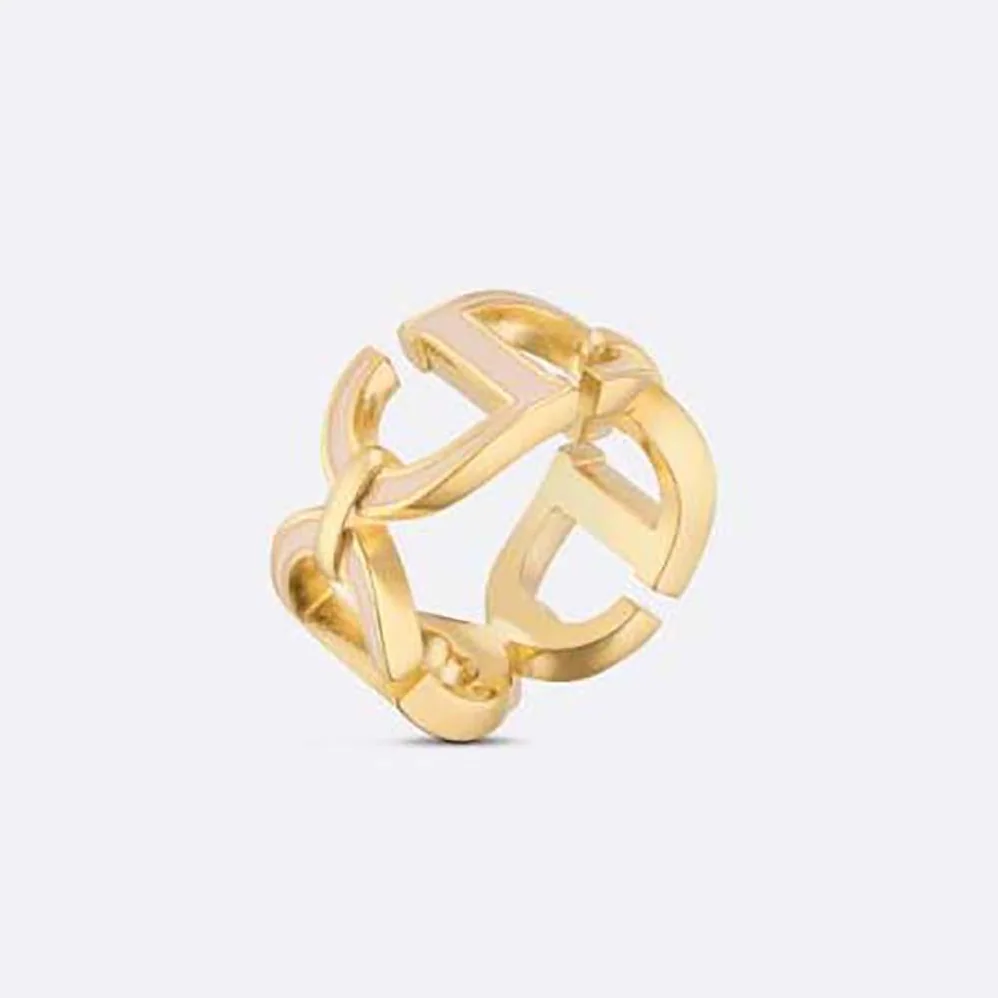 Dior 30 Montaigne Ring Gold-Finish Metal and Sand Pink Lacquer for Women Dior 30 Montaigne Ring Gold-Finish Metal and Sand Pink Lacquer for Women
