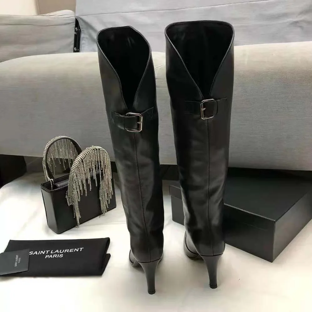 Saint Laurent YSL Harper Boots in Smooth Leather for Women in Black