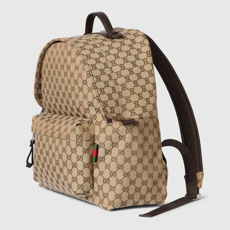 Gucci Medium GG Backpack With Web Beige And Dark Brown /