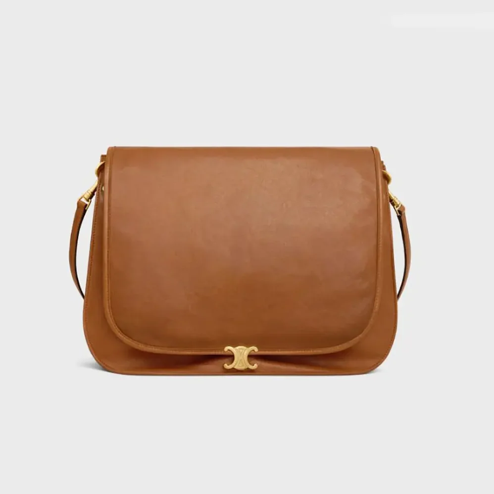 Celine Soft Triomphe Besace in Supple Shiny Lambskin for Women in Brown Celine Soft Triomphe Besace in Supple Shiny Lambskin for Women in Brown