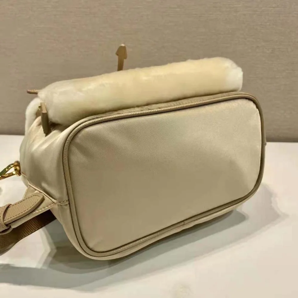 Prada Re-Nylon and Shearling Backpack for Women in Beige