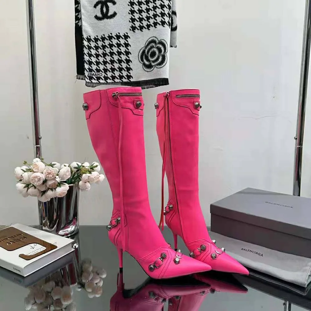 Balenciaga Cagole 90mm Boot in Pink Arena Lambskin for Women Balenciaga Cagole 90mm Boot in Pink Arena Lambskin for Women