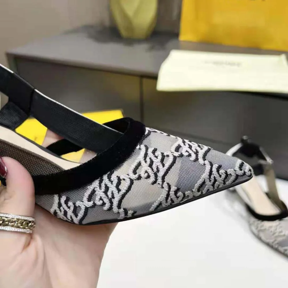 Fendi Colibri Gray Mesh and Embroidery High for Women in Heeled Slingbacks Fendi Colibri Gray Mesh and Embroidery High for Women in Heeled Slingbacks