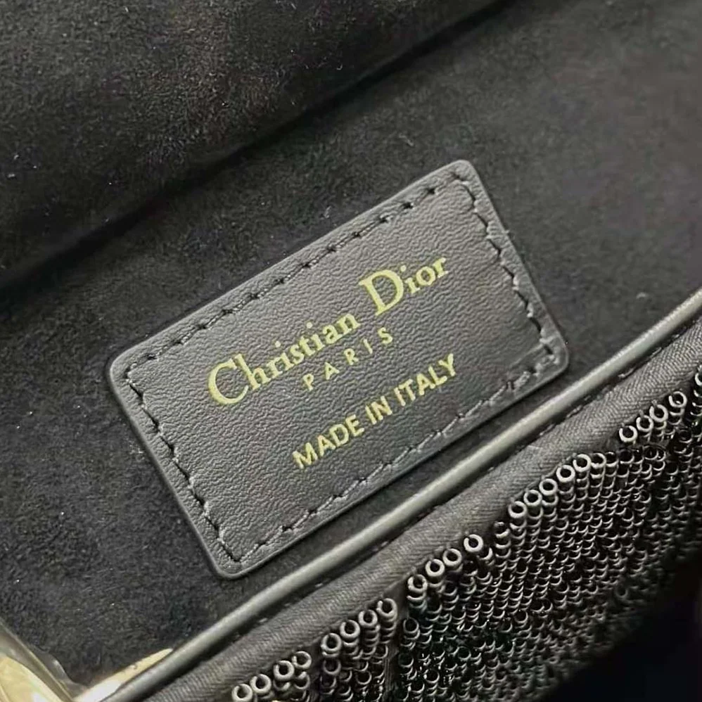 Dior Small Lady D-joy Bag Black Cannage Cotton with Micropearl Embroidery for Women