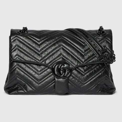 Gucci Marmont Medium Shoulder Bag in Black Tonal Enameled Hardware