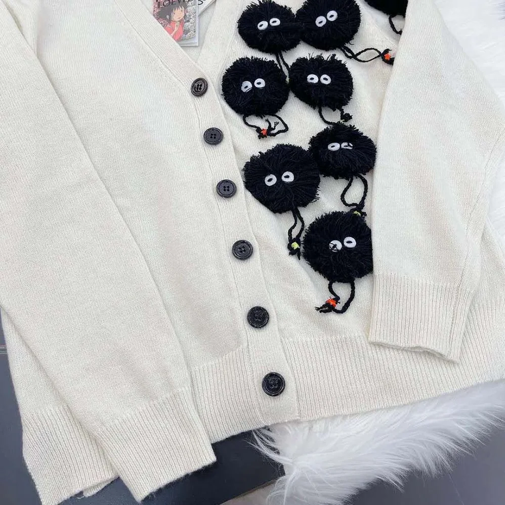 Loewe Susuwatari Cardigan in Wool with Hand Knitted for Women in White