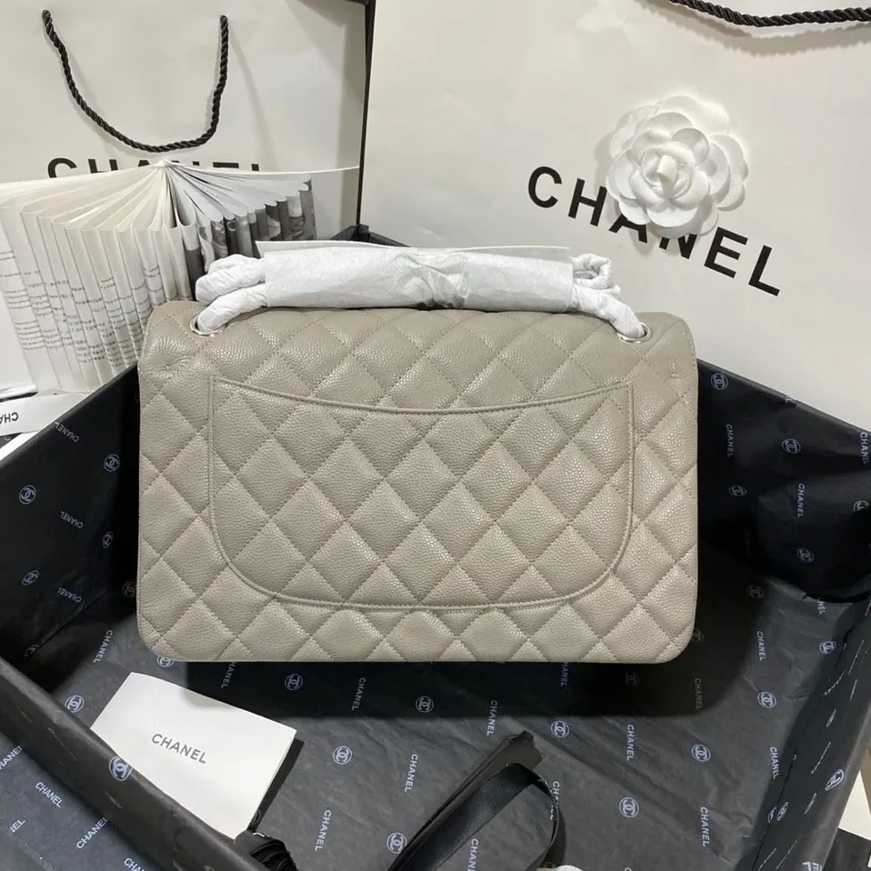 Chanel Classic Large Crossbody Bag in Grey Silver Hardware