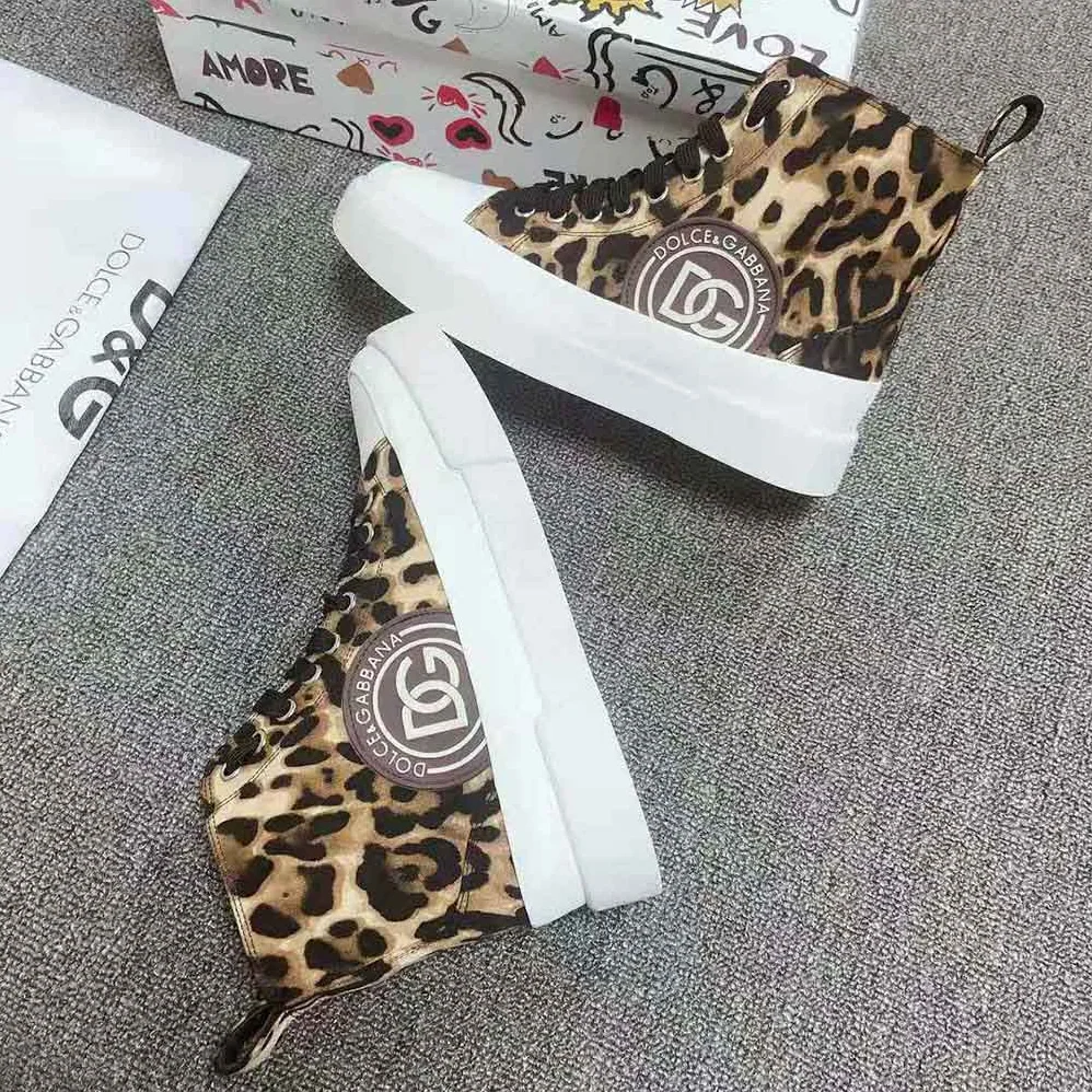 Dolce Gabbana D&G Cotton drill Portofino Light Mid-Top Sneakers with Leopard Print for Women Dolce Gabbana D&G Cotton drill Portofino Light Mid-Top Sneakers with Leopard Print for Women