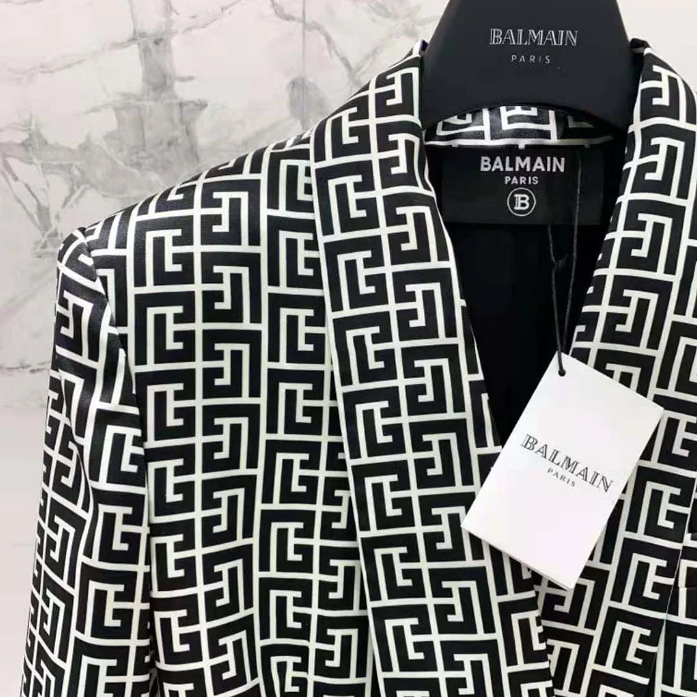 Balmain Monogram Printed Jacket with Shawl Collar for Women