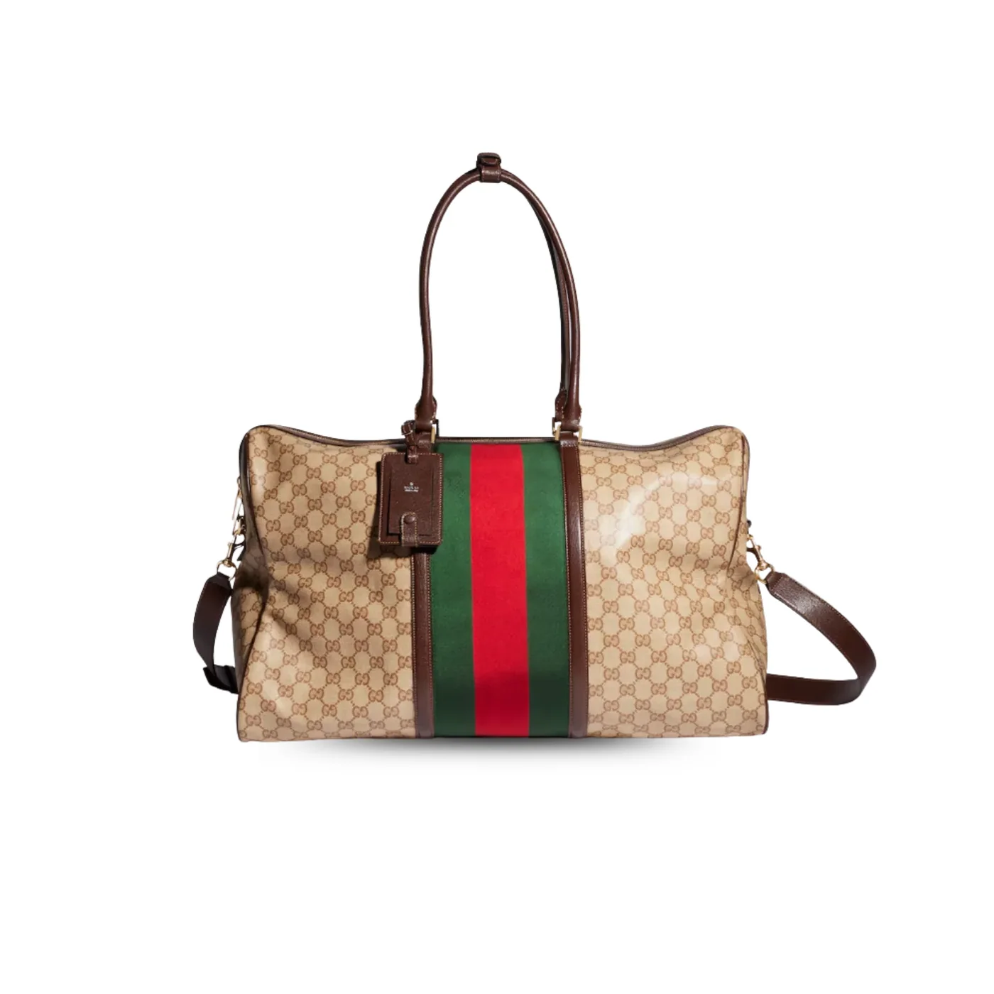 Gucci GG Medium In Web Duffle Bag / Sand/ Dark Brown Gold Hardware Gucci GG Medium In Web Duffle Bag / Sand/ Dark Brown Gold Hardware