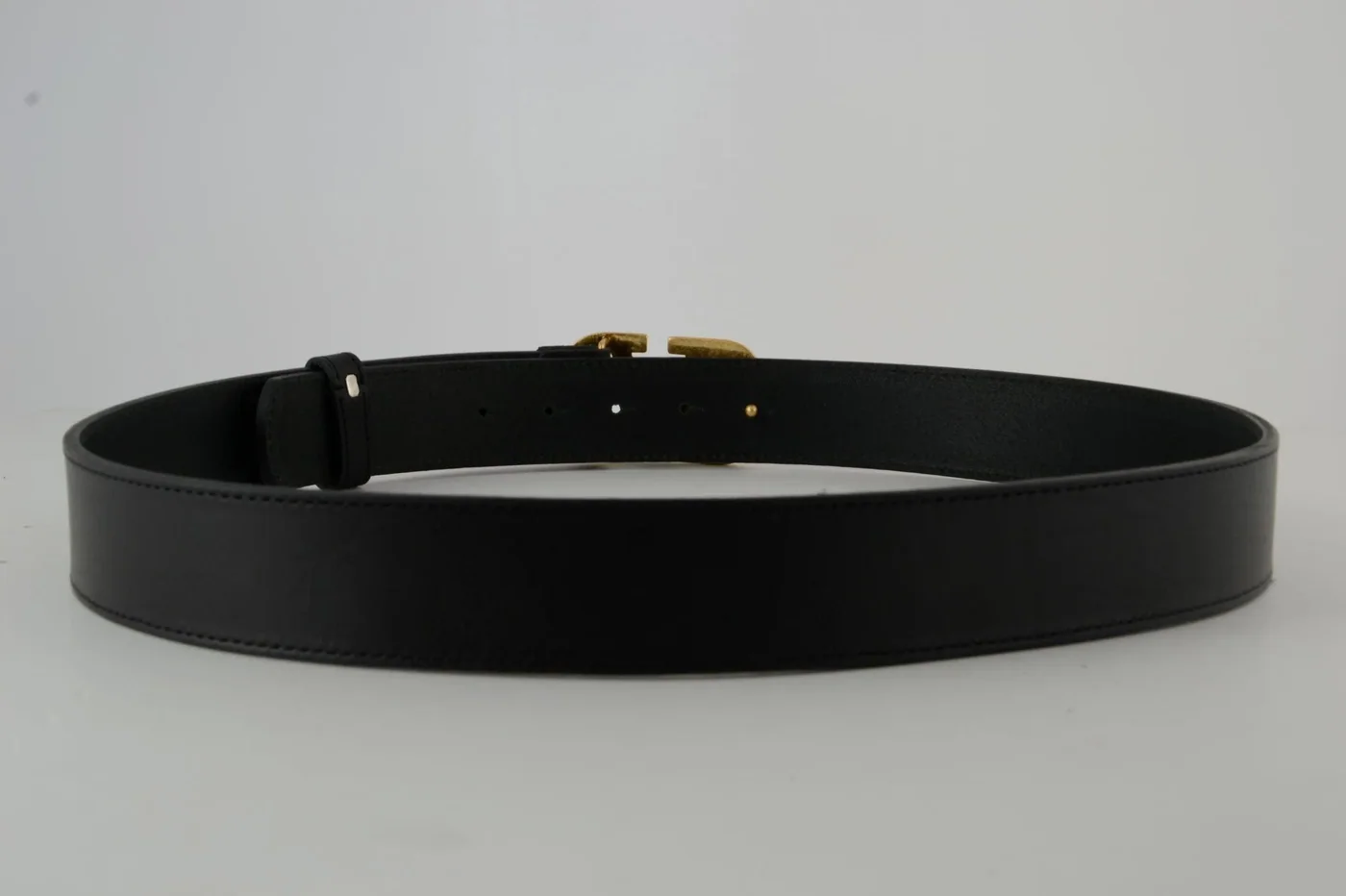 Black V Gold Buckle Leather Belt