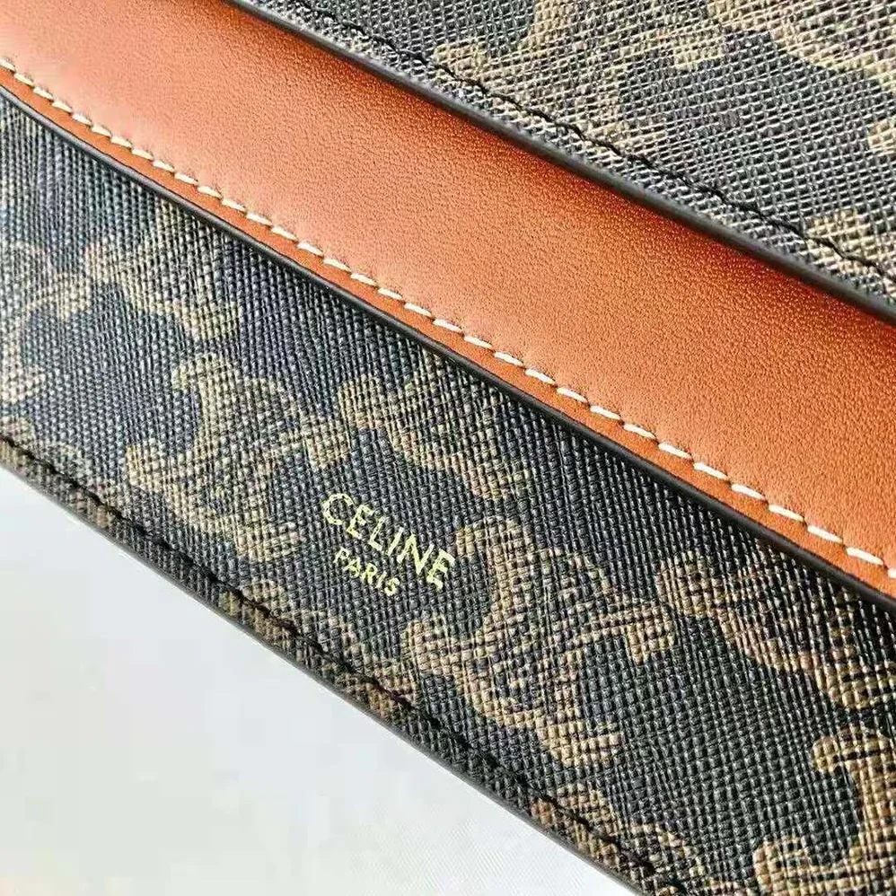 Celine Wallet on Strap in Triomphe Canvas and Smooth Lambskin for Women in Tan