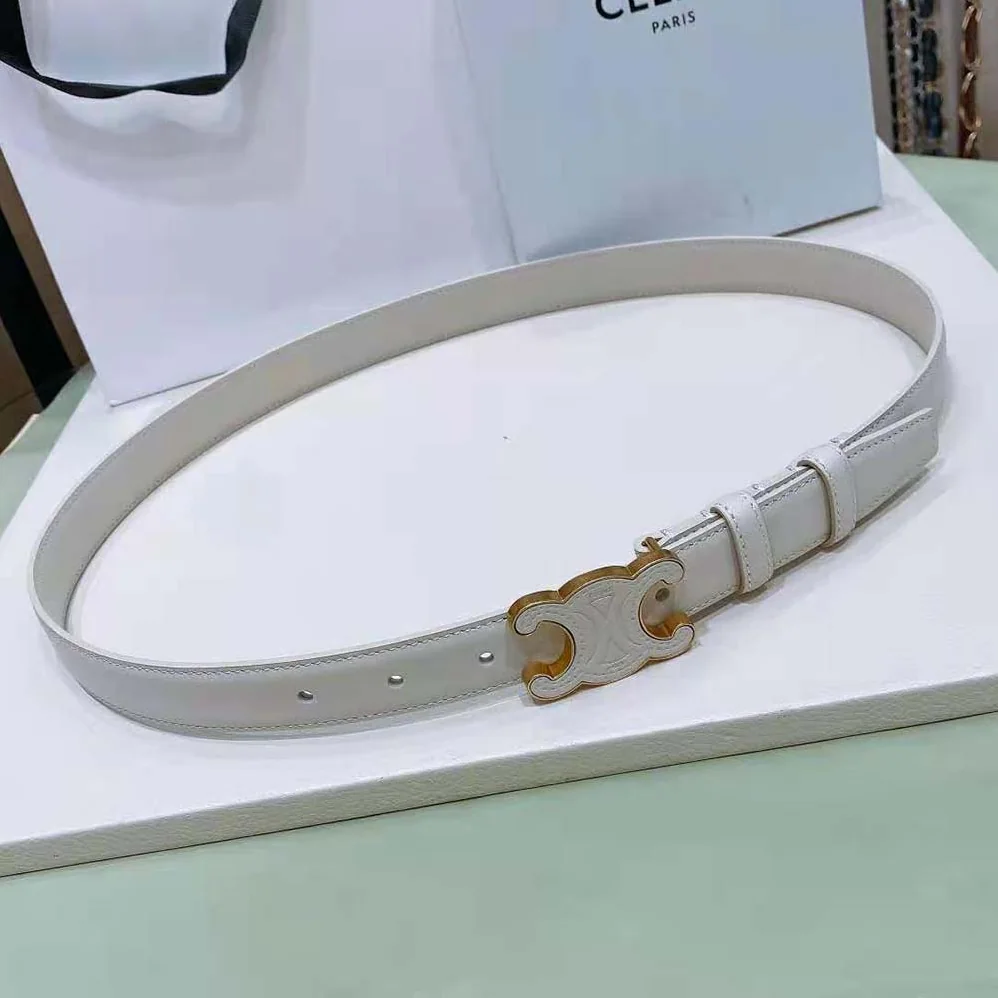 Celine Medium Cuir Triomphe Belt in Smooth Calfskin for Women in White