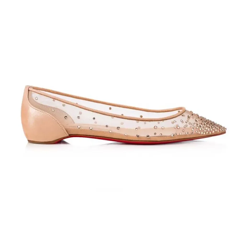 Christian Louboutin Follies Strass Ballerinas Mesh and Suede for Women in Beige Christian Louboutin Follies Strass Ballerinas Mesh and Suede for Women in Beige