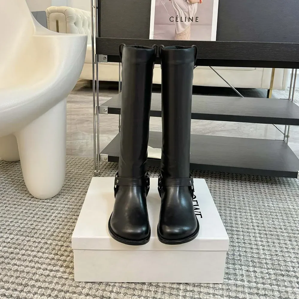 Loewe Campo Biker High Boot in Soft Calfskin for Women in Black