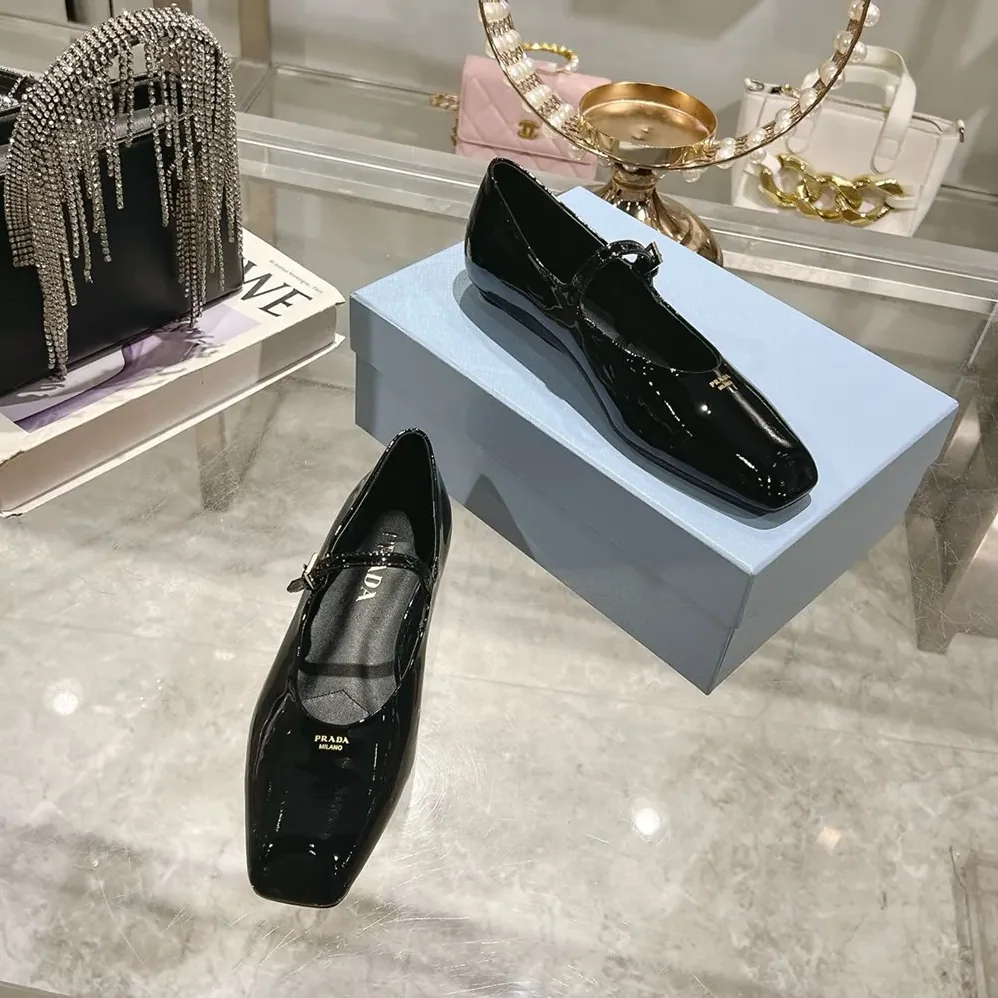 Prada Brushed leather Mary Jane ballerinas for Women in Black