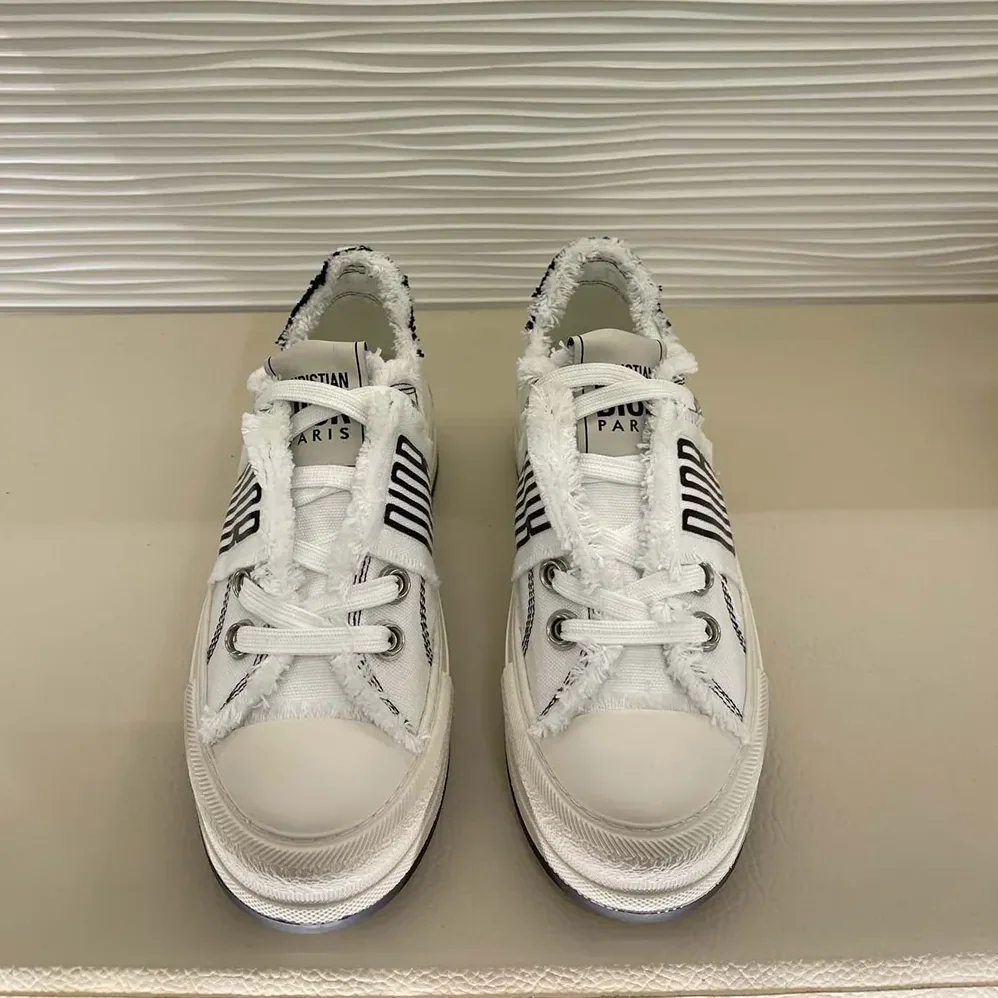 Dior Walk'n'Dior Platform Sneaker White and Black Fringed Cotton Canvas for Women Dior Walk'n'Dior Platform Sneaker White and Black Fringed Cotton Canvas for Women