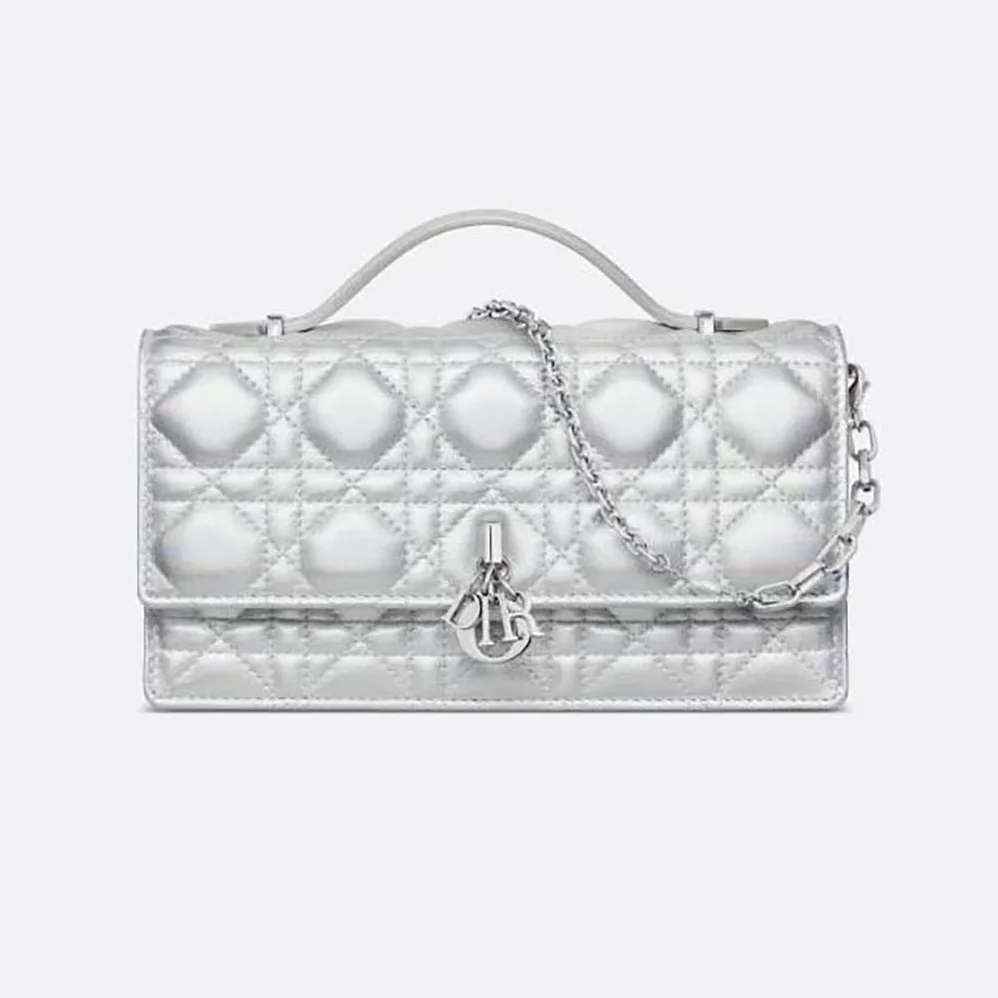 Dior Miss Dior Mini Bag Iridescent Metallic Silver for Women in Tone Cannage Lambskin Dior Miss Dior Mini Bag Iridescent Metallic Silver for Women in Tone Cannage Lambskin