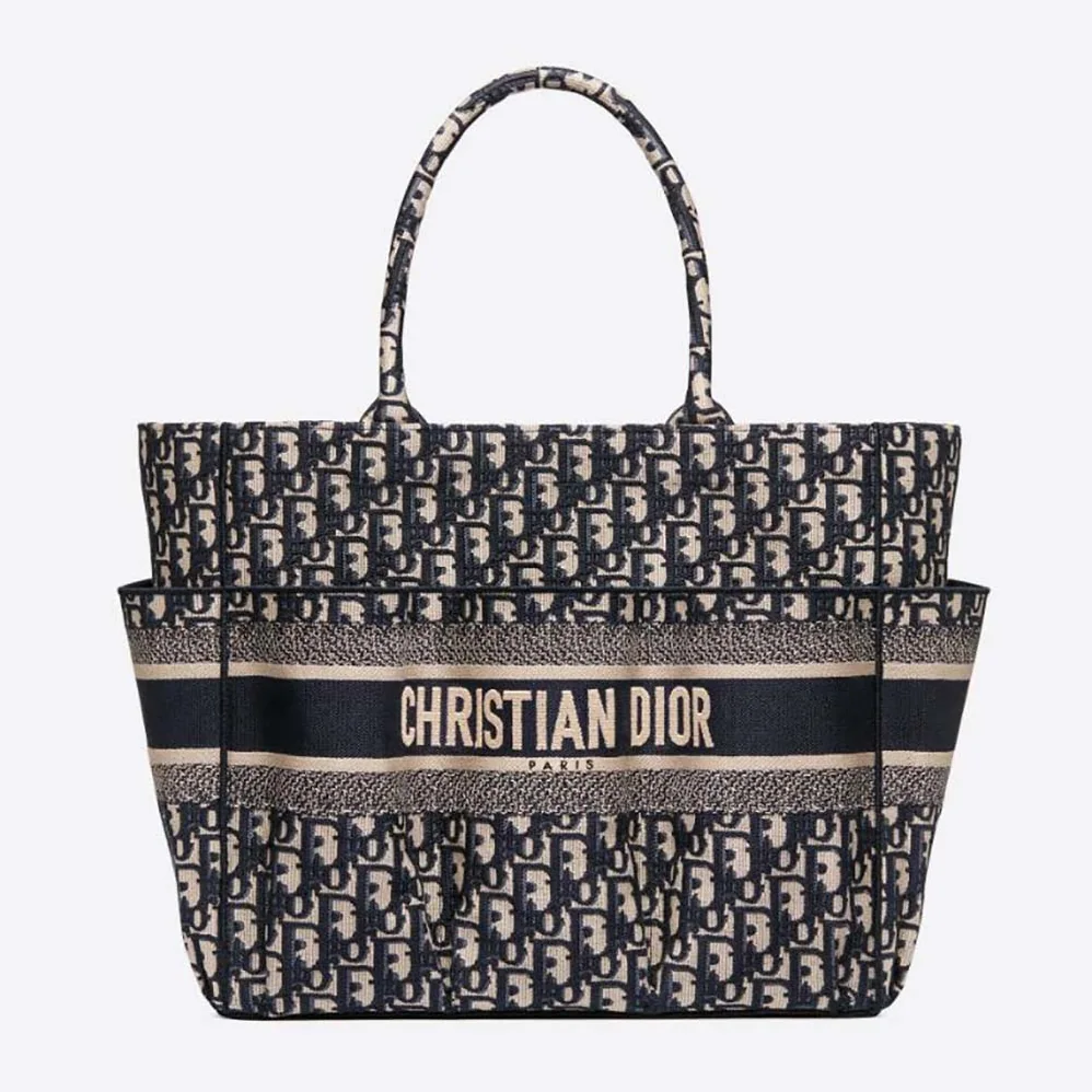 Dior Catherine Tote Bag Blue Dior Oblique Embroidery for Women