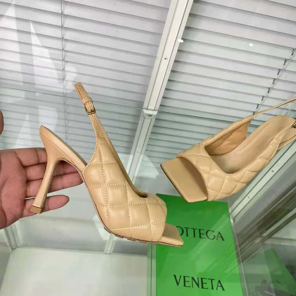 Bottega Veneta Padded Slingback Sandal in 9 cm Heel Height for Women in Beige Bottega Veneta Padded Slingback Sandal in 9 cm Heel Height for Women in Beige