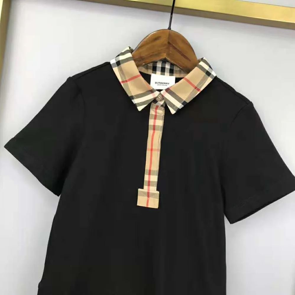 Burberry Girls' Vintage Check Trim Cotton Piqué Polo Shirt Dress in Black Burberry Girls' Vintage Check Trim Cotton Piqué Polo Shirt Dress in Black