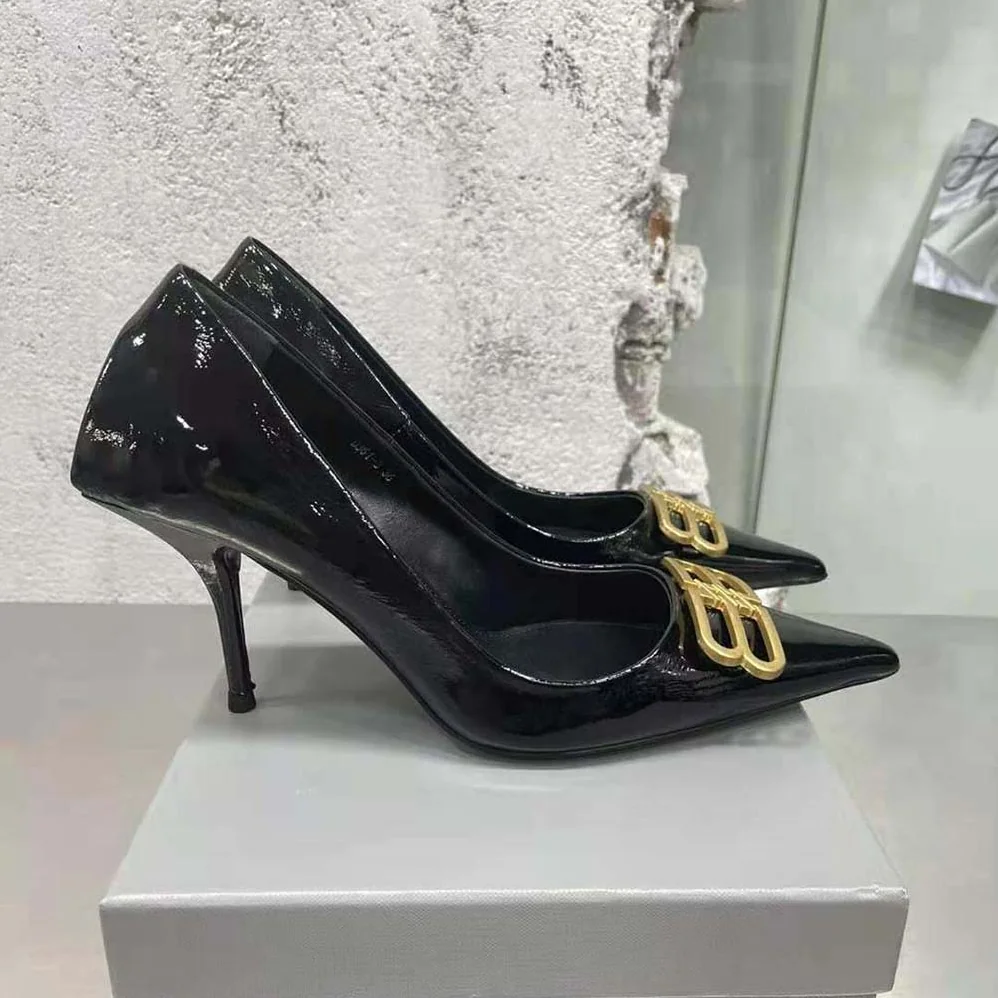 Balenciaga Square Knife BB 80mm Pump in Black Shiny Lambskin for Women