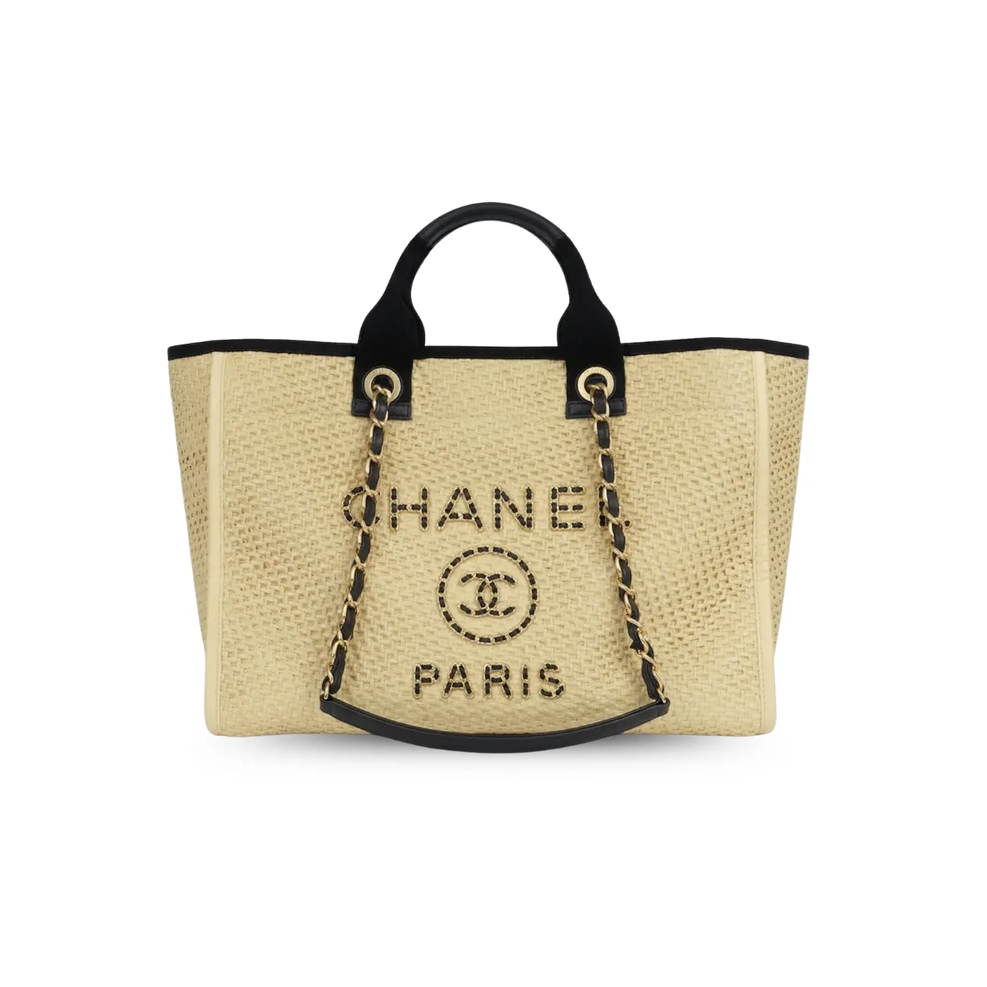 Chanel Deauville Large Tote Bag in Beige Raffia Gold Hardware