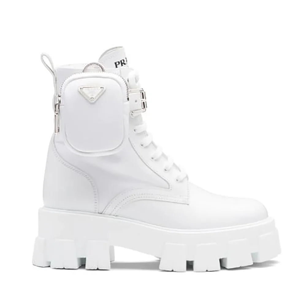 Prada Monolith Brushed Leather and Nylon Booties for Women Prada Monolith Brushed Leather and Nylon Booties for Women
