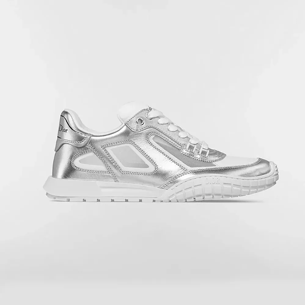 Dior Tech Sneaker Silver-Tone Laminated Grained Calfskin and Transparent Mesh for Unisex