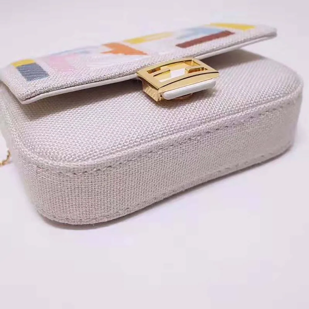 Fendi Nano Baguette Charm Beige Canvas Charm for Women Fendi Nano Baguette Charm Beige Canvas Charm for Women